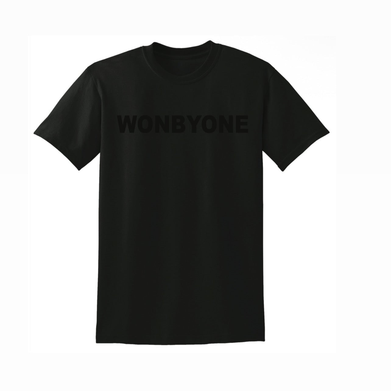 Black t-shirt with 'WONBYONE' text on a white background